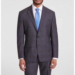 Michael Kors Mens Regular‎ fit Suit Jacket Blazer 42S Brown Plaid Stretch E05647